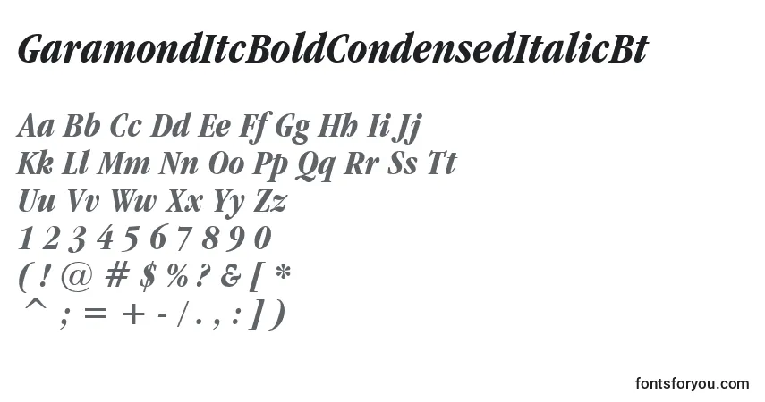 A fonte GaramondItcBoldCondensedItalicBt – alfabeto, números, caracteres especiais