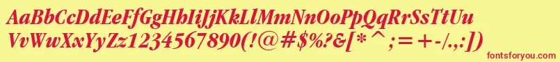 GaramondItcBoldCondensedItalicBt-Schriftart – Rote Schriften auf gelbem Hintergrund