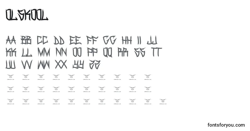 A fonte Olskool – alfabeto, números, caracteres especiais