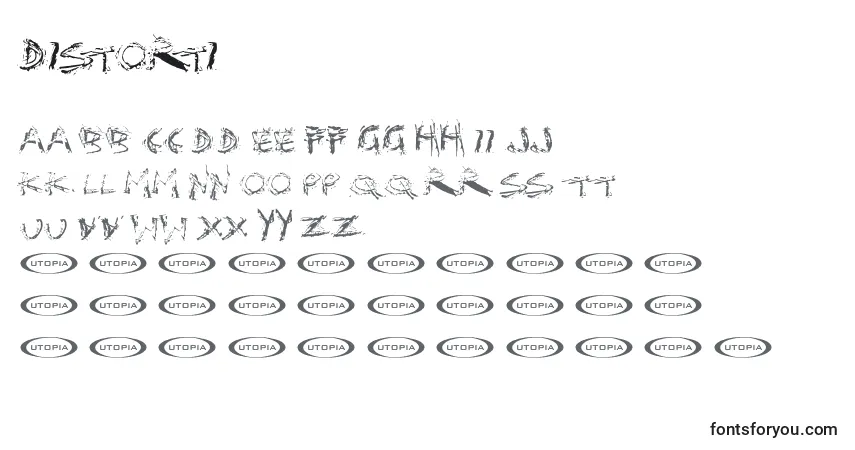 Schriftart Distorti – Alphabet, Zahlen, spezielle Symbole