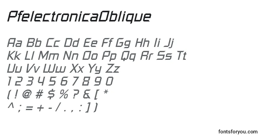 Schriftart PfelectronicaOblique – Alphabet, Zahlen, spezielle Symbole