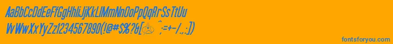 OkudaItalic-Schriftart – Blaue Schriften auf orangefarbenem Hintergrund