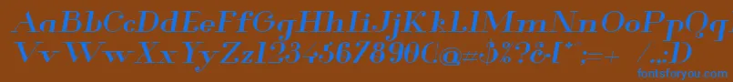 GlamorMediumExtendedItalic-Schriftart – Blaue Schriften auf braunem Hintergrund