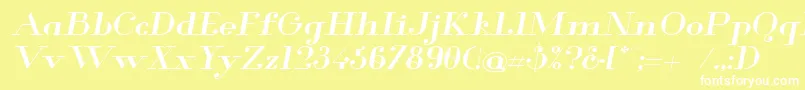 GlamorMediumExtendedItalic-fontti – valkoiset fontit keltaisella taustalla