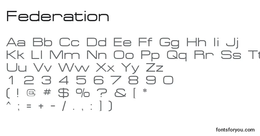 Schriftart Federation – Alphabet, Zahlen, spezielle Symbole