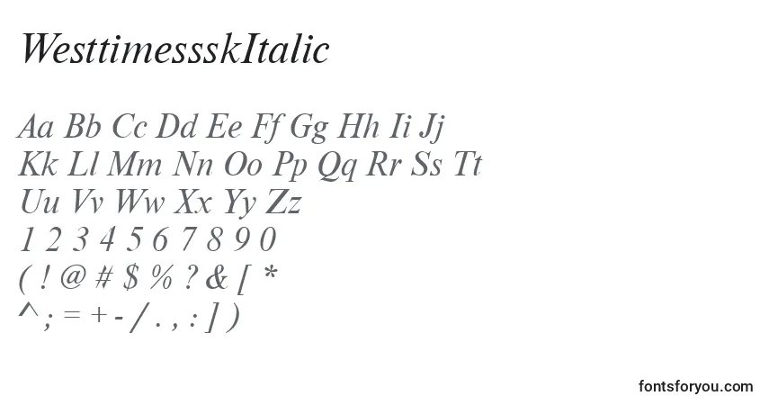 A fonte WesttimessskItalic – alfabeto, números, caracteres especiais
