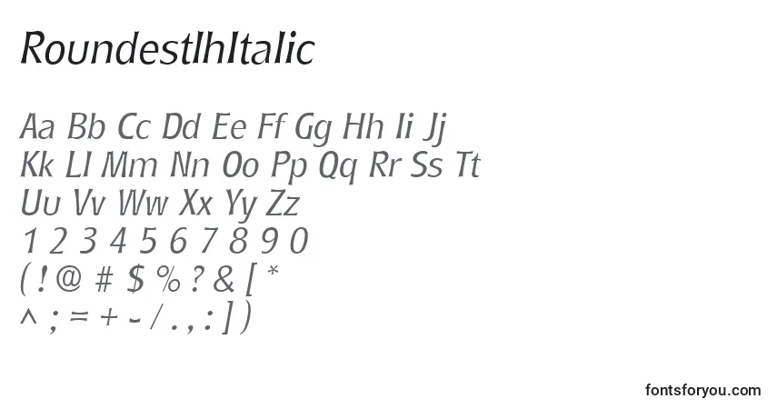 A fonte RoundestlhItalic – alfabeto, números, caracteres especiais