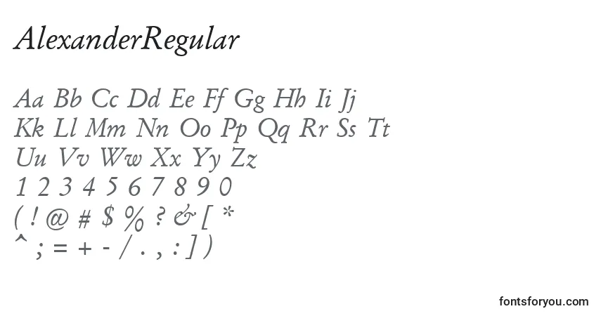 Fuente AlexanderRegular - alfabeto, números, caracteres especiales