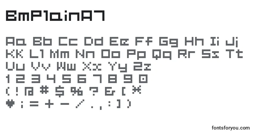 Czcionka BmPlainA7 – alfabet, cyfry, specjalne znaki