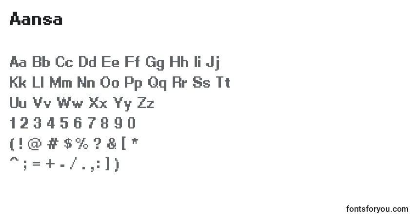 Czcionka Aansa – alfabet, cyfry, specjalne znaki