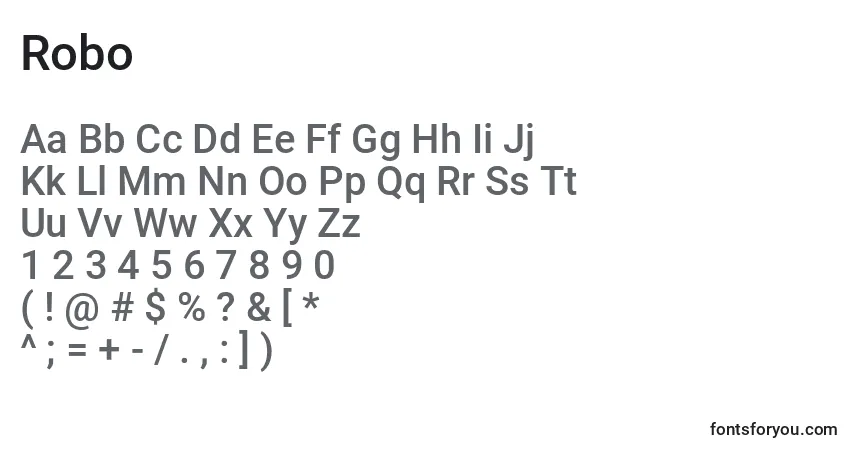 Schriftart Robo – Alphabet, Zahlen, spezielle Symbole