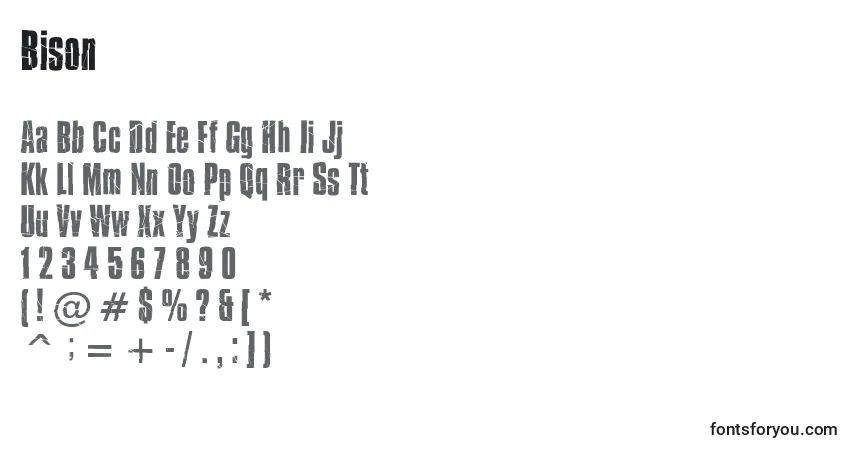 Czcionka Bison – alfabet, cyfry, specjalne znaki