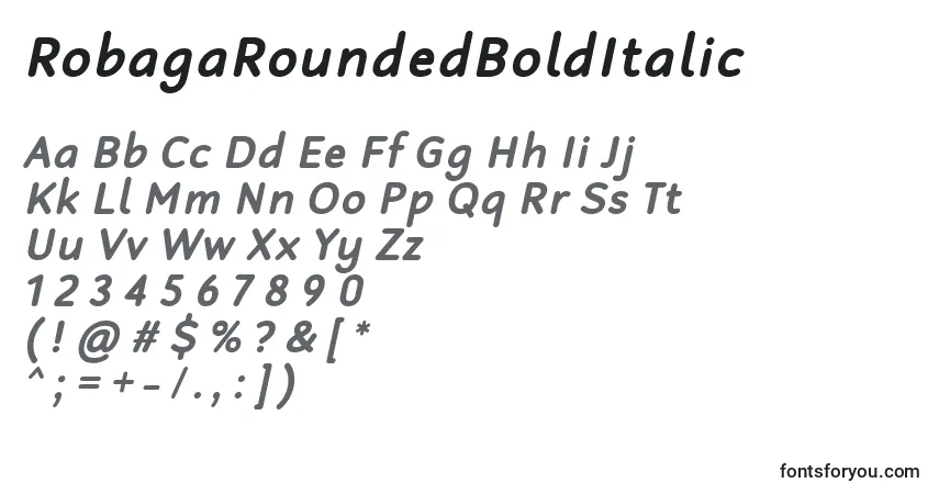Шрифт RobagaRoundedBoldItalic – алфавит, цифры, специальные символы