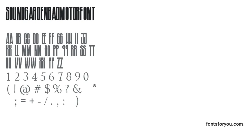 Czcionka SoundgardenBadmotorfont – alfabet, cyfry, specjalne znaki