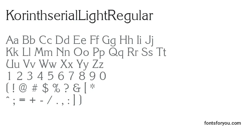 Czcionka KorinthserialLightRegular – alfabet, cyfry, specjalne znaki