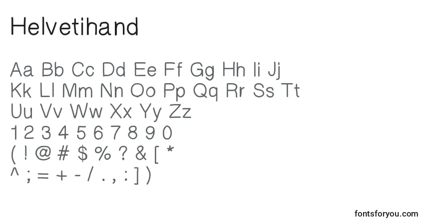 Czcionka Helvetihand – alfabet, cyfry, specjalne znaki