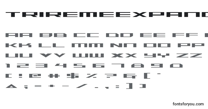 characters of triremeexpanded font, letter of triremeexpanded font, alphabet of  triremeexpanded font