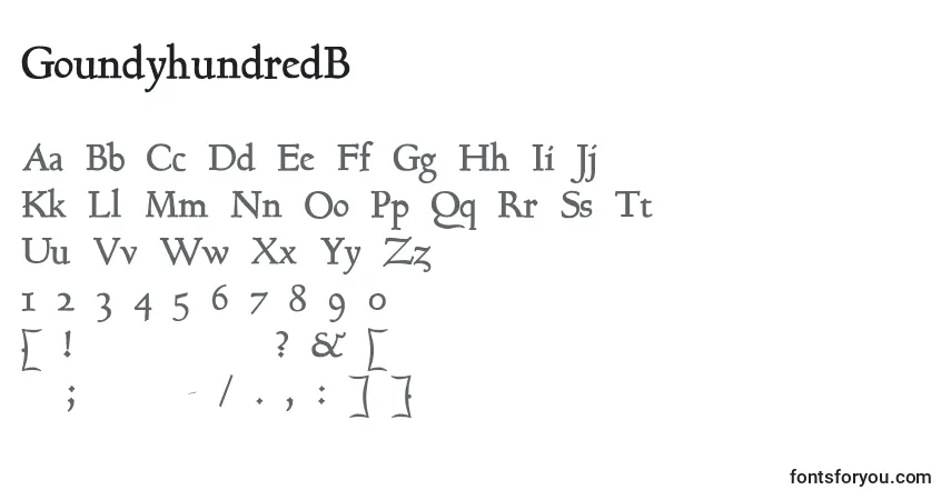 A fonte GoundyhundredB – alfabeto, números, caracteres especiais