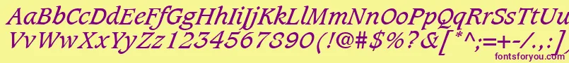 CaxtonLtBookItalic Font – Purple Fonts on Yellow Background