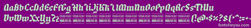BackyardblackitalicPersonal Font – Green Fonts on Purple Background