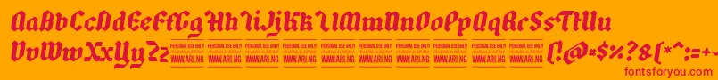 BackyardblackitalicPersonal-Schriftart – Rote Schriften auf orangefarbenem Hintergrund