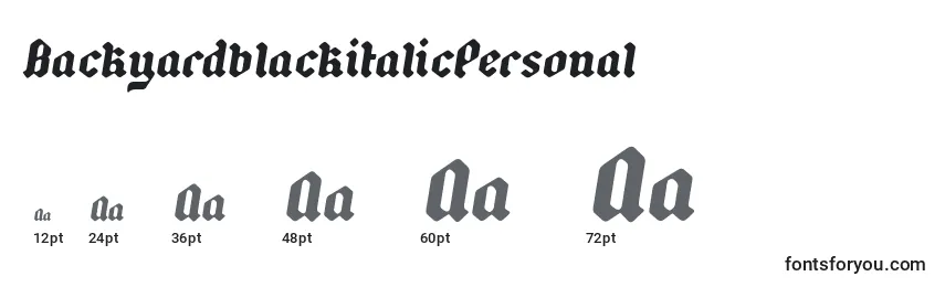 Размеры шрифта BackyardblackitalicPersonal