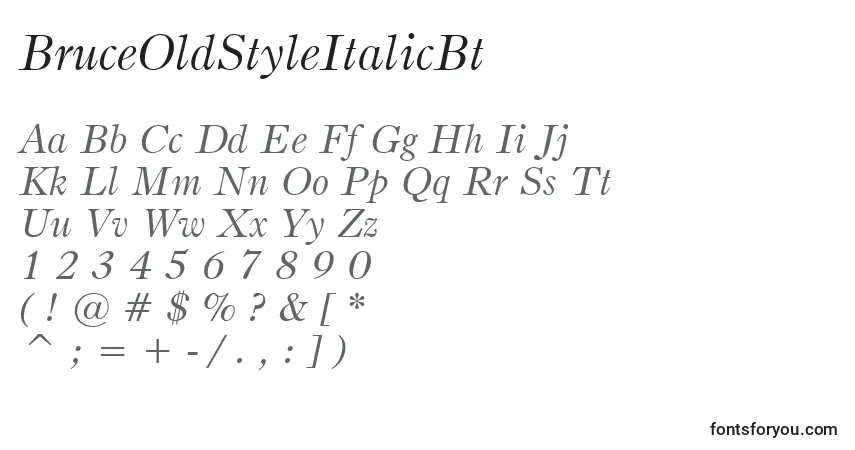 Шрифт BruceOldStyleItalicBt – алфавит, цифры, специальные символы