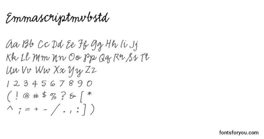A fonte Emmascriptmvbstd – alfabeto, números, caracteres especiais
