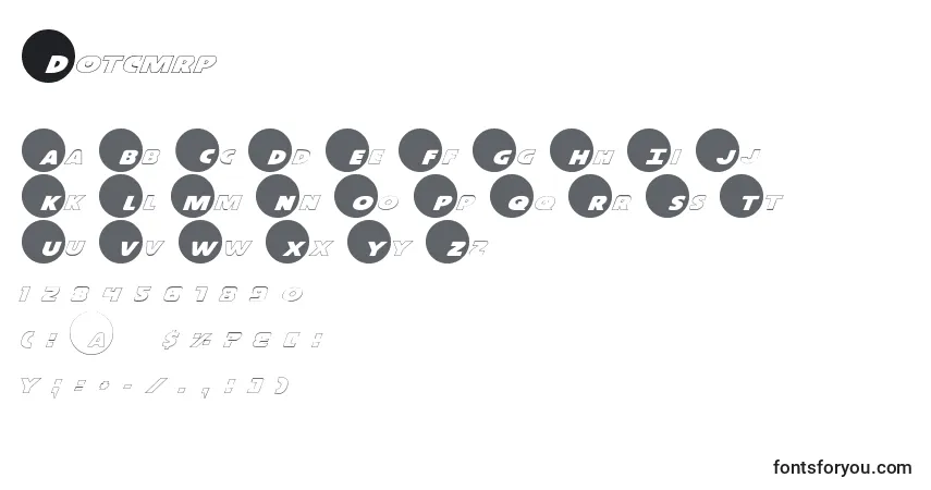 Czcionka Dotcmrp – alfabet, cyfry, specjalne znaki