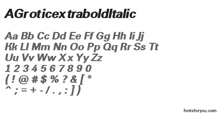 Schriftart AGroticextraboldItalic – Alphabet, Zahlen, spezielle Symbole