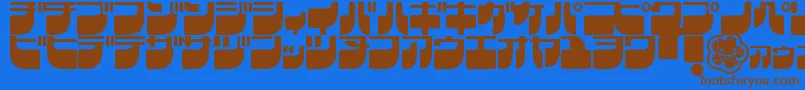 フォントFrigkat – 茶色の文字が青い背景にあります。