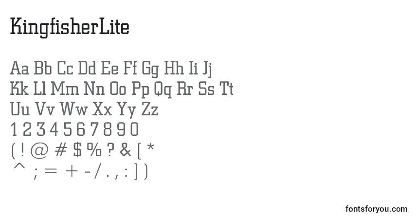 A fonte KingfisherLite – alfabeto, números, caracteres especiais