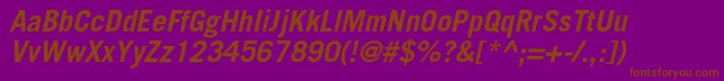 Fonte TradegothicltstdBoldobl – fontes marrons em um fundo roxo