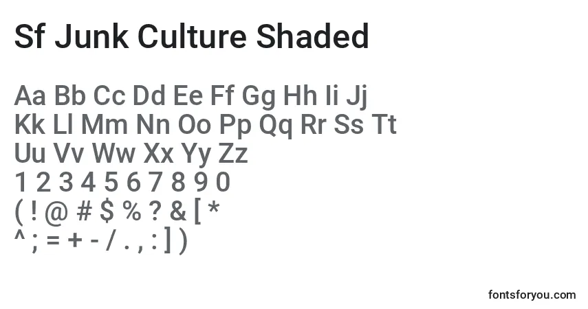 Шрифт Sf Junk Culture Shaded – алфавит, цифры, специальные символы