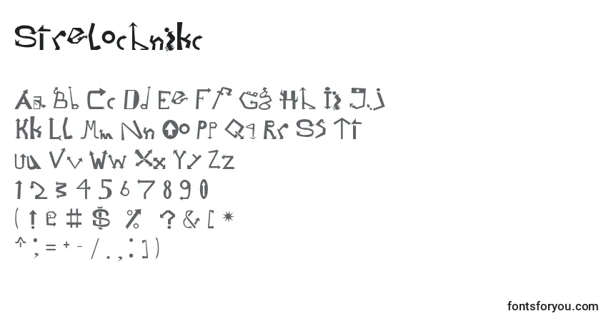 A fonte Strelochnikc – alfabeto, números, caracteres especiais
