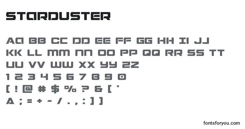 Starduster-fontti – aakkoset, numerot, erikoismerkit