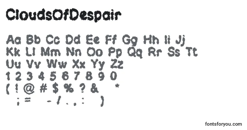 Czcionka CloudsOfDespair – alfabet, cyfry, specjalne znaki