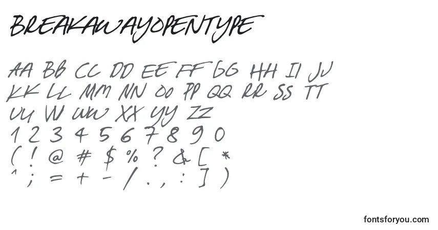 A fonte BreakawayOpentype – alfabeto, números, caracteres especiais