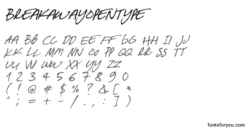 Police BreakawayOpentype - Alphabet, Chiffres, Caractères Spéciaux