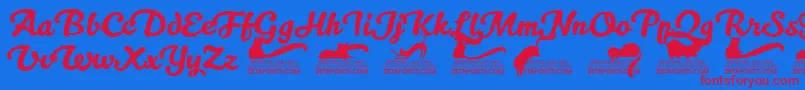 Czcionka Kittenswashtrial – czerwone czcionki na niebieskim tle