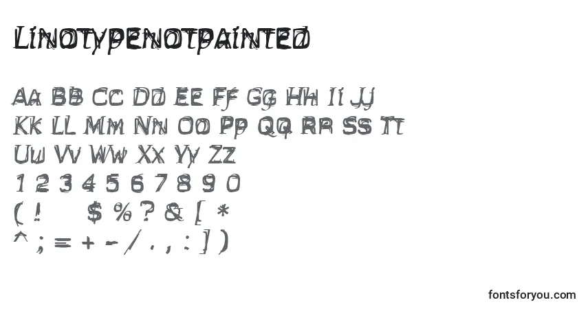 Schriftart Linotypenotpainted – Alphabet, Zahlen, spezielle Symbole