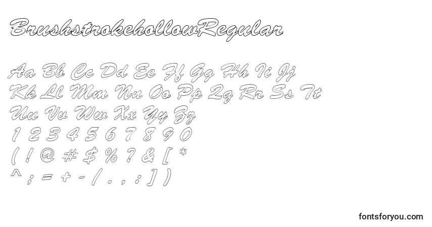 Czcionka BrushstrokehollowRegular – alfabet, cyfry, specjalne znaki