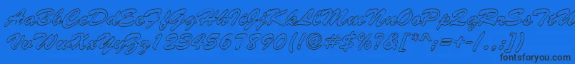 BrushstrokehollowRegular-Schriftart – Schwarze Schriften auf blauem Hintergrund