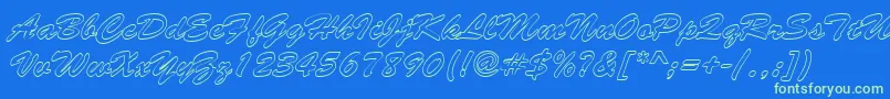 BrushstrokehollowRegular-Schriftart – Grüne Schriften auf blauem Hintergrund