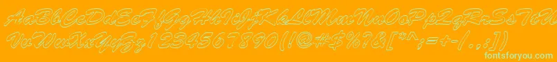 BrushstrokehollowRegular-Schriftart – Grüne Schriften auf orangefarbenem Hintergrund