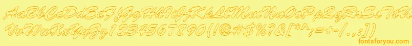 BrushstrokehollowRegular-Schriftart – Orangefarbene Schriften auf gelbem Hintergrund
