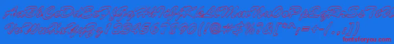 BrushstrokehollowRegular-Schriftart – Rote Schriften auf blauem Hintergrund