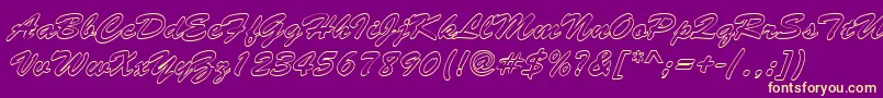 BrushstrokehollowRegular-Schriftart – Gelbe Schriften auf violettem Hintergrund