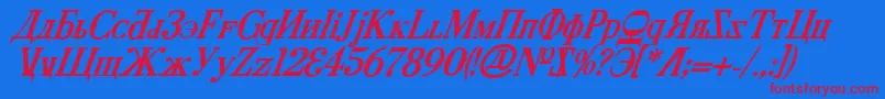 CyberiaBoldItalic-Schriftart – Rote Schriften auf blauem Hintergrund