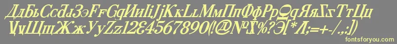 CyberiaBoldItalic-fontti – keltaiset fontit harmaalla taustalla